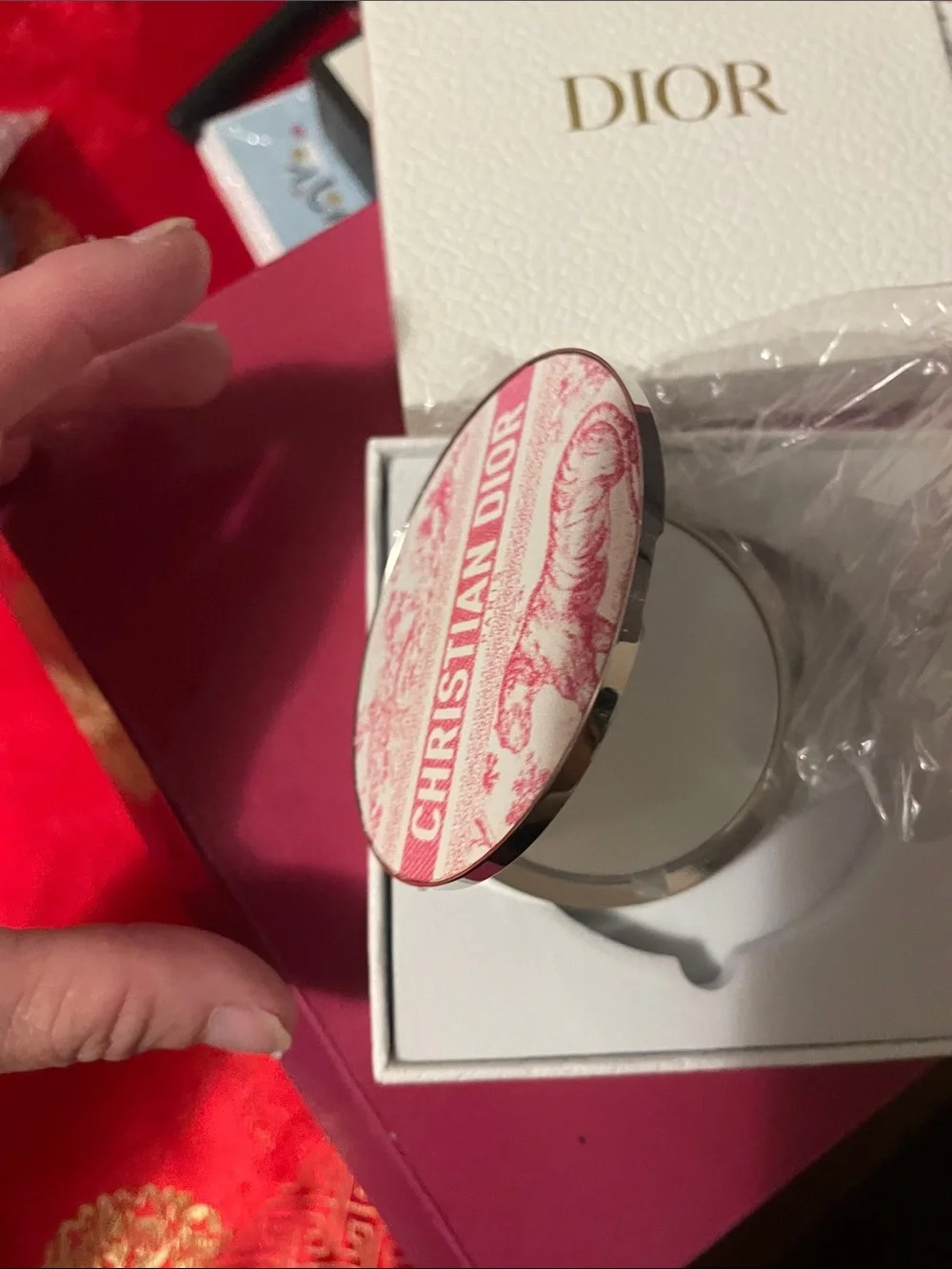 Dior Pink Toile Compact Mirror with Signature Logo - Picture 9 of 15